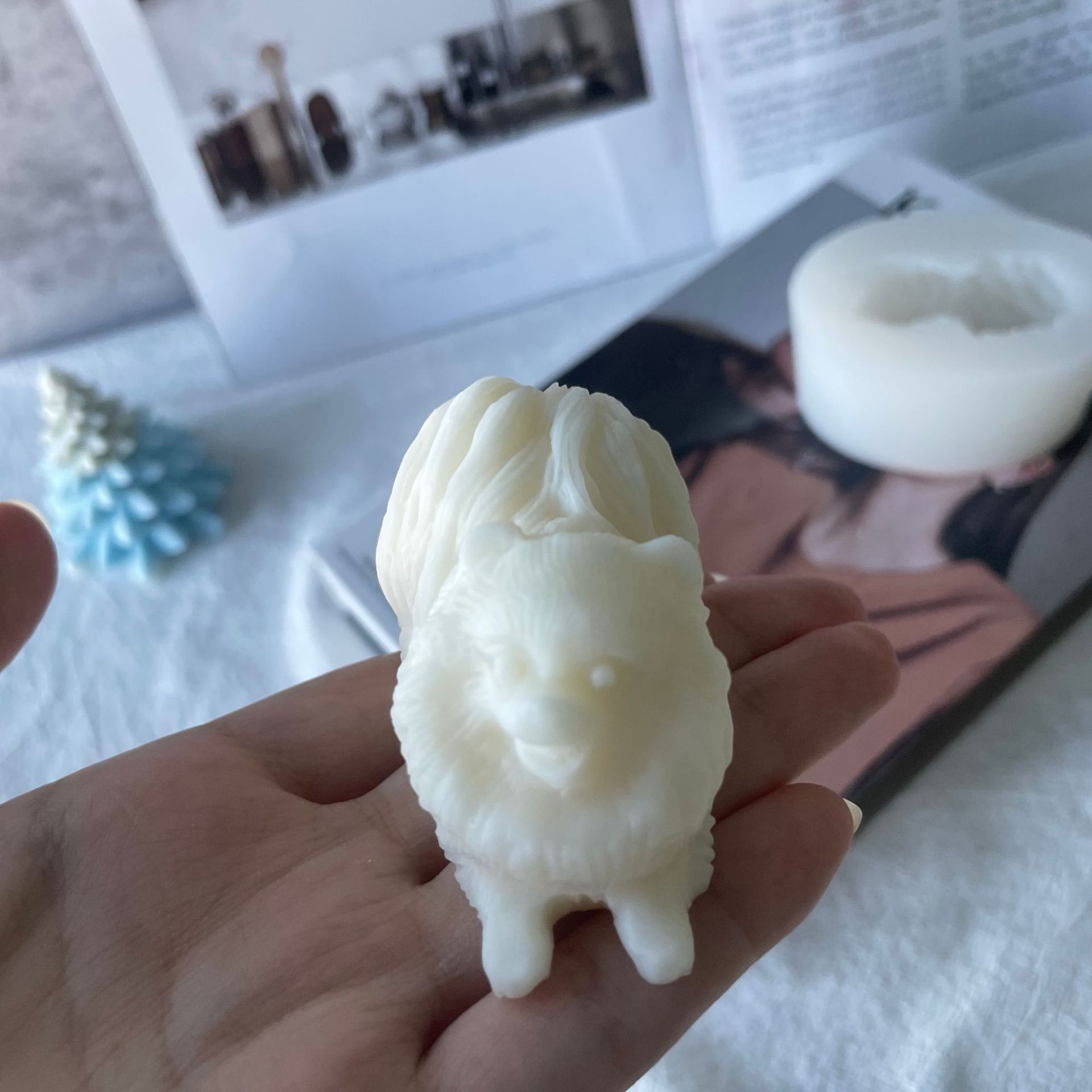 J6-130 3D Pet Dog Pomeranian Cake Silicone Plaster ncha Candle Mold DIY mara mma Pomeranian nkịta Silicone Candle Mold