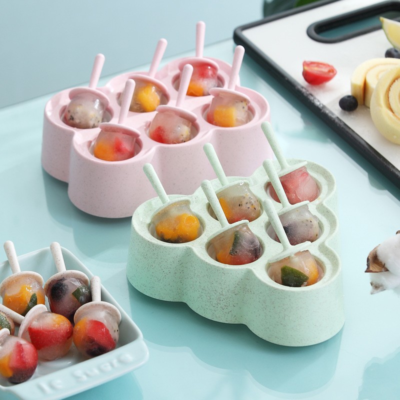 Grids Baby Ice Cream Lolly Pop Mold Wheat Straw Popsicle Mold Foromo bakeng sa Ice Cream Maker Fruit Ice Cube Mold Kitchen Accessories