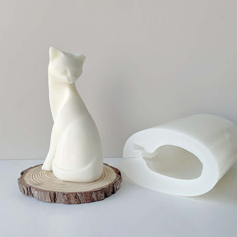 J193 DIY 手作り石鹸作りキャンドル型家の装飾 3D ターニングヘッド猫シリコーンキャンドル型