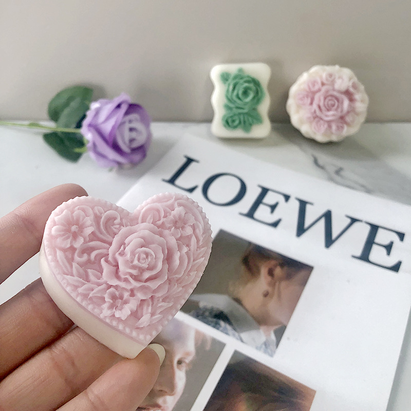 J6-120 DIY Cinta Hati Berbentuk Bunga Mawar Sabun Cetakan Silikon Hari Valentine 3D Buatan Tangan Bunga Mawar Lilin Kue Silikon cetakan