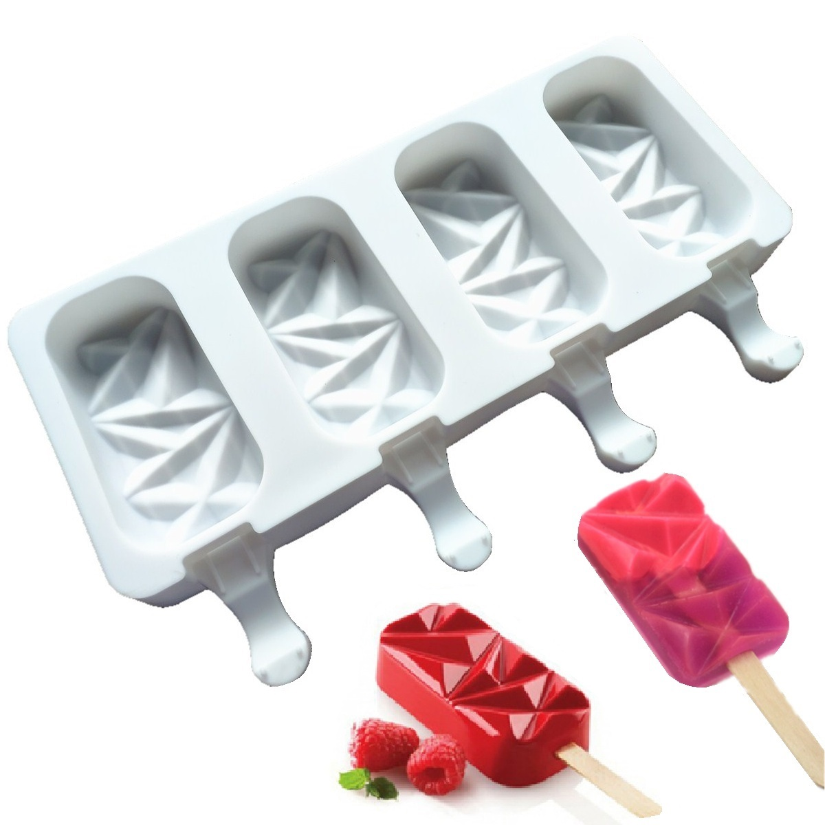 Cu 4 celule New Big Diamond Lolly Înghețată Bloc Mold Silicon Freeze Ice Pop Maker Popsicle Butoi DIY Mold Mold Desert Instrumente