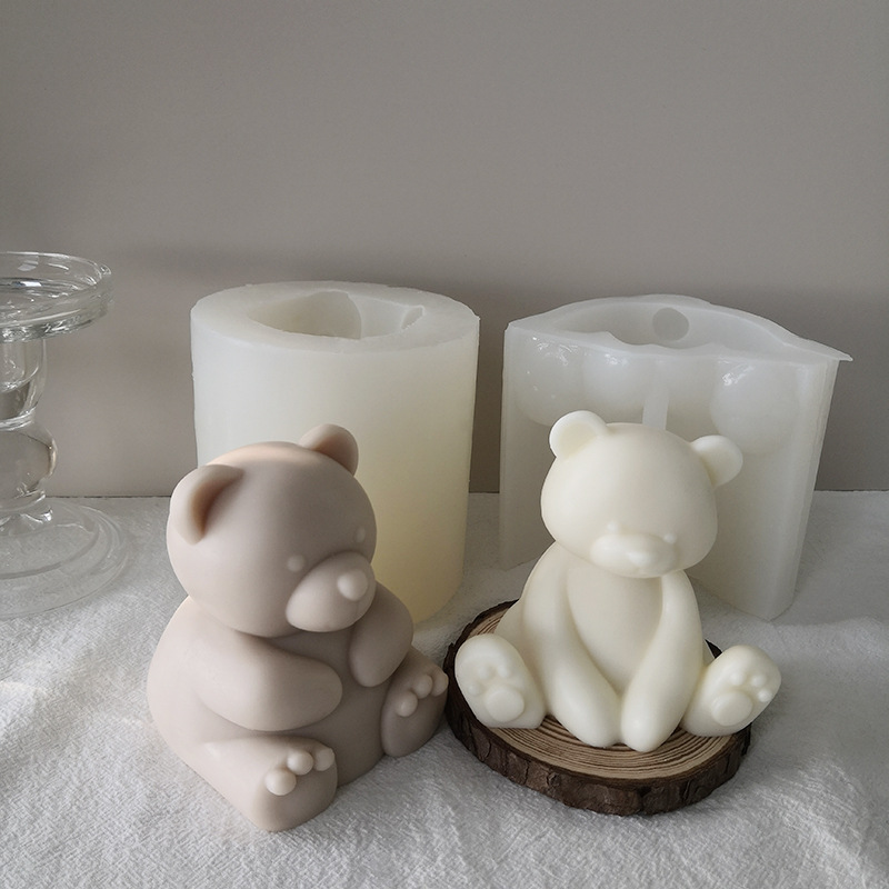 J6-190 Acuan Silikon untuk Bear Candle DIY Animal Fragrance Candle Duduk Bear Baking Plaster Acuan