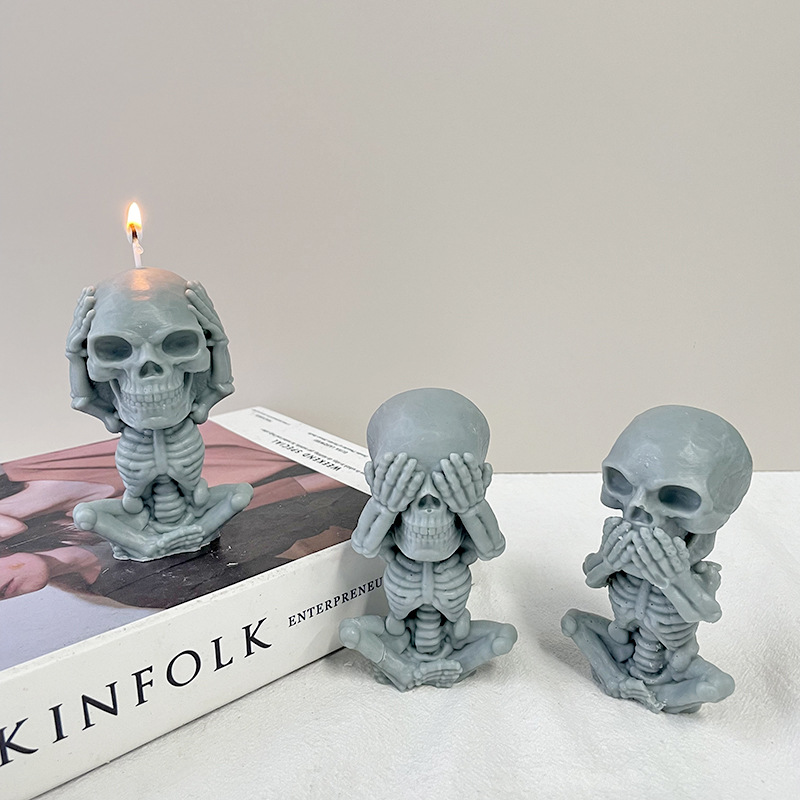 J6-19 Home Decor DIY Halloween Candle Making Supplies Resin Soap Mold Makana Kalikimaka Craft Cute Skull Silicone Candle Mold