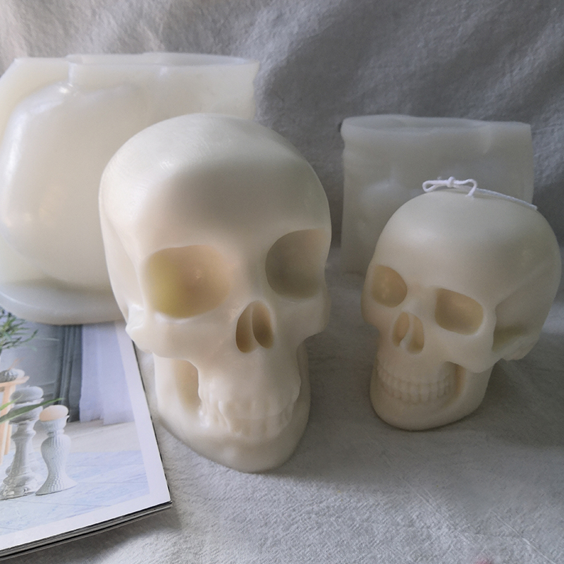 J1126 Onyinye ekeresimesi ejiri aka mee Craft Okpokoro Isi Udi Resin Crystal Epoxy Plaster Mold Large Size DIY Skull Candle Silicone Mold