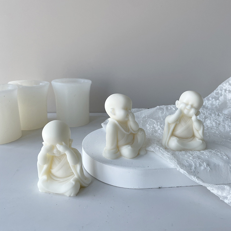 J6-18 DIY Handmade Monk Plaster Clay Candle Making Mold Buddha Statue Crafts Decoration 3D Buddhist Monk Silicone Mold