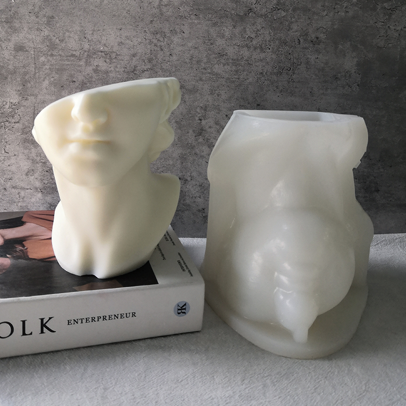 J1125 សិប្បកម្មតុបតែងផ្ទះ DIY សិល្បកររូបចម្លាក់ Humanoid Plaster Mold 3D Half Face David Head Silicone Candle Mold