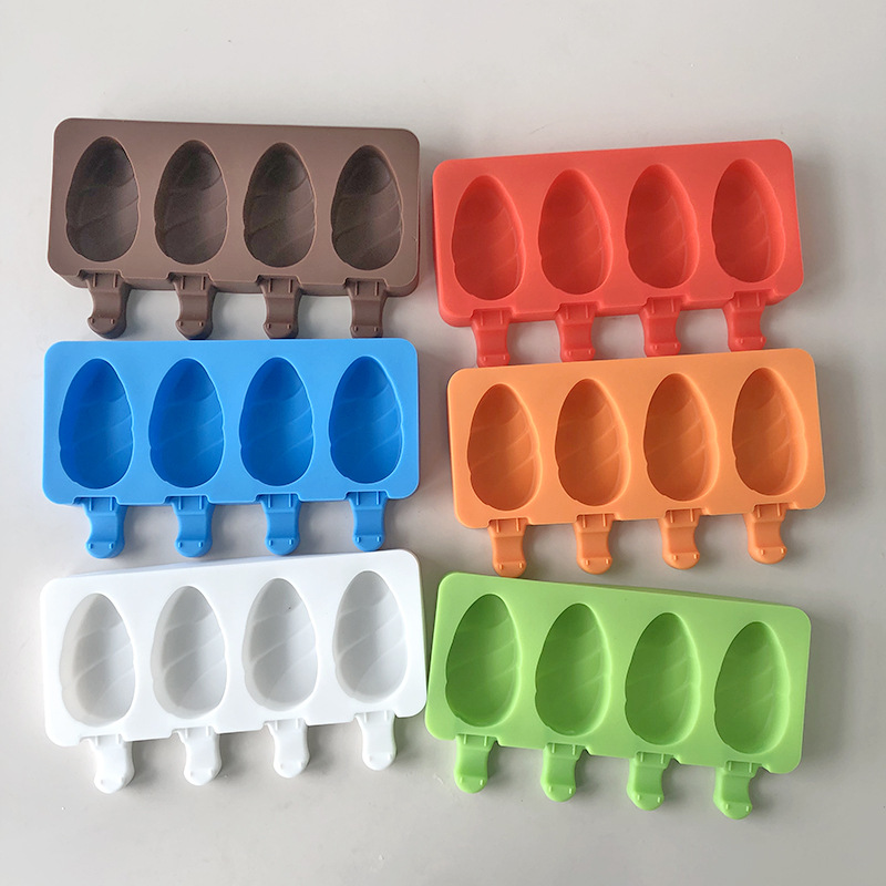 Pārtikai piemērota 4 caurumu ovāla saldējuma silikona veidne DIY konfektes veidne popsīšu cepšanai ar kociņiem