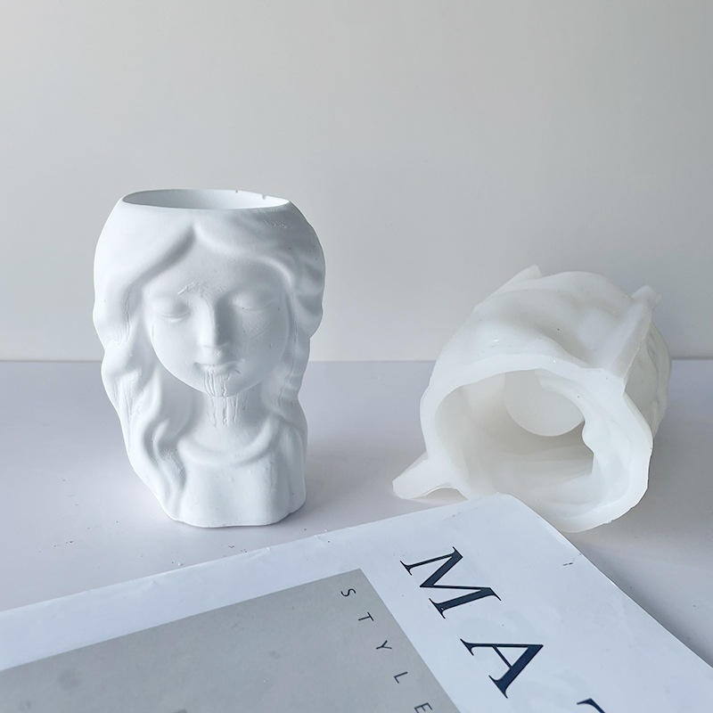 J2123 Girl Head Plaster Fower Pot Silicone Mold DIY Crystal Drip Plaster Plaster Resin Ornament Mold