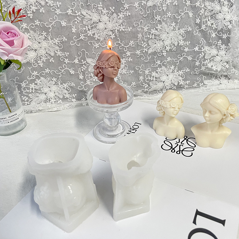 J6-195 Kaukės mergaitės gipso figūrėlė skulptūra silikoninė forma „pasidaryk pats“ figūrėlė Aromaterapinė žvakė papuošalai akmens formavimas
