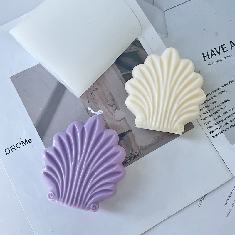 J6-33 Home Decor DIY Resin Coral Shell Candle Mold 3D Shell Shape Handmade Stripe shells Soap Scented Candle Silicone Mold