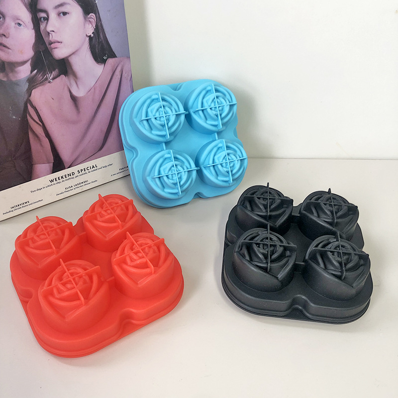 3D Cetakan Es Nampan Cetakan Es Batu Silikon untuk Koktail Wiski Es Bloom Rose Molde