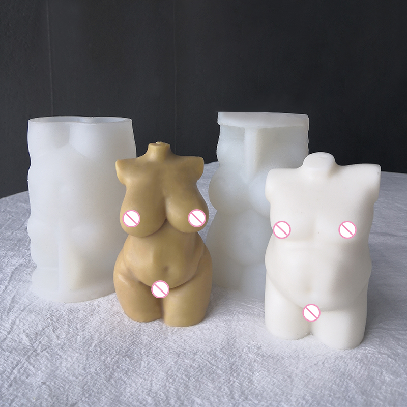 J13 BAG-ONG 3D Hubo nga Tambok nga Tawo nga Torso Silicone Mold Pink Ribbon Nude Curvy Female Figure Body Candle Mold