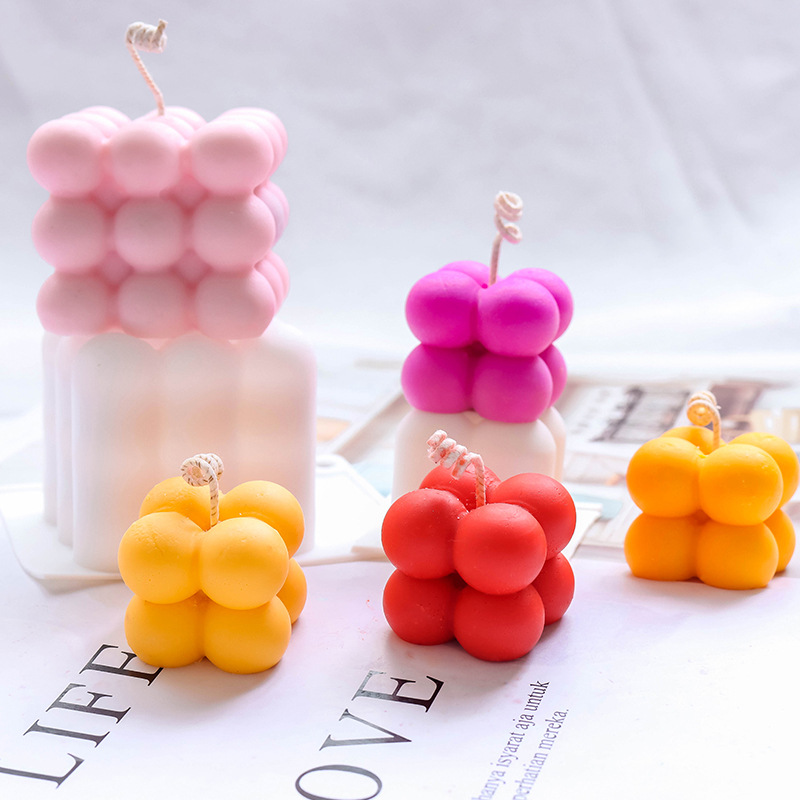 J17 Hot Sell DIY 6 Cavity Popular Round Magic Cube Mold Handmade Soy Aroma Wax Silicone Bubble Candle Mold