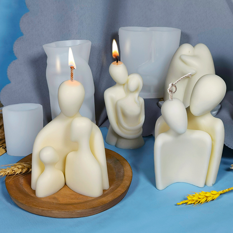 J159 Handmade Aromatherapy Art Portrait Family Candle Mould Mamugnaon Paggakos sa Magtiayon Kandila Silicone Mold