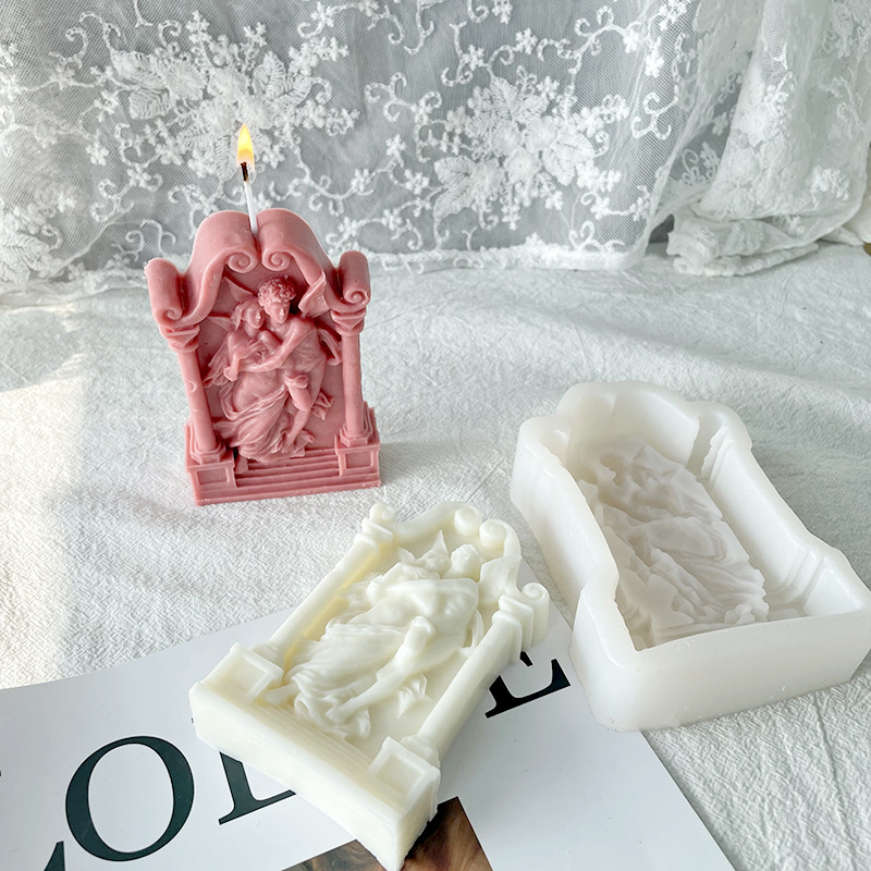 J1161 New DIY Aromatherapy Plaster Resin Crafts Romantic Couple Silicone Mold Arch Angel Love Messenger Candle Mold