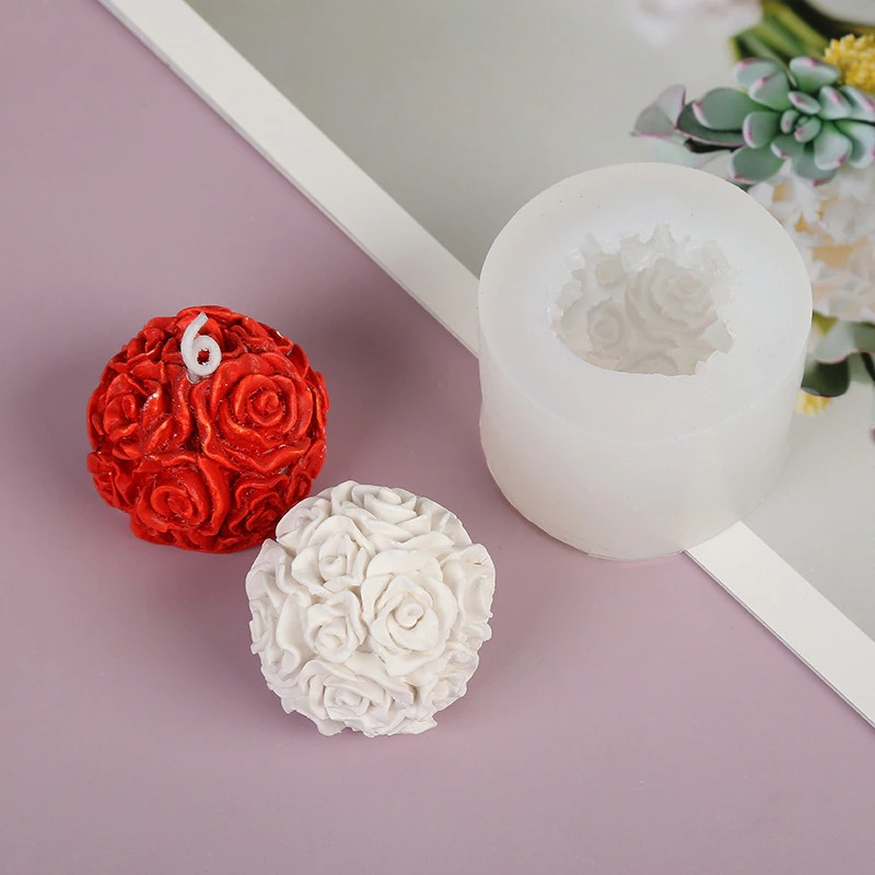 J118 DIY Dekorasyon nga hinimo sa kamot nga mga Craft sa Paghimog Mga Himan nga Creative Gift Rose Ball Shape Silicone Candle Mold