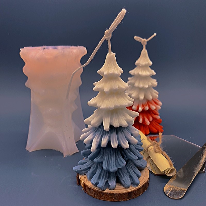 J171 ថ្មីធ្វើដោយដៃ អំណោយបុណ្យណូអែល Aromatherapy Coniferous Candle Mold DIY Christmas Tree Resin Silicone Molds