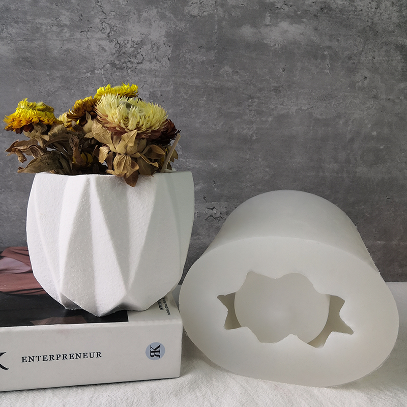 J2109 Handmade Nordic Simple Geometric Silicone Candle Container Concrete Planter Mold Big Flower Pot Cement Mold