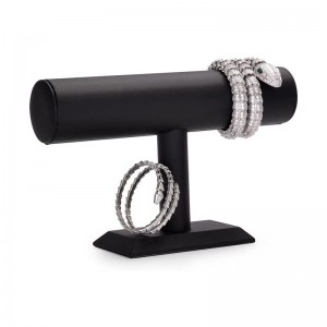 Venta al por mayor, brazalete elegante de lujo, soporte de exhibición de joyería, estante de joyería, soporte de diadema de cuero PU negro