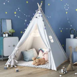 White Canvas Kids Teepee Tent for Play House Camping Child