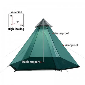 4 Person Teepee Camping Tent Double Layers Glamping Instant for