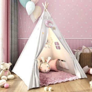 Play House Camping Child Tent Outdoor White Canvas Kid Teepee Tent Toy