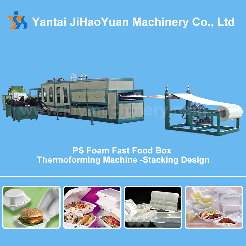 PS Foam Fast Food Box Thermoforming Machine -Stacking Design