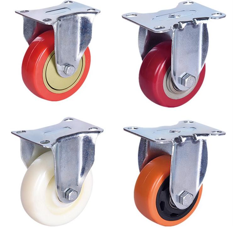 Pllakë e sipërme e kokës me rrotullim të frenave me kërcell fiks 5 inç 125 mm me kushineta me top të dyfishtë Rrota PVC të kuqe me rrota të mesme