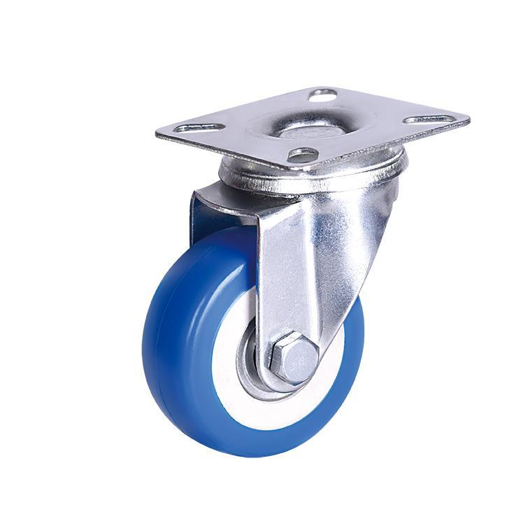 Rrota metalike rrotulluese 2″ Plastike e rrotullueshme PP Material PVC industriale me rrotë blu të mbyllur