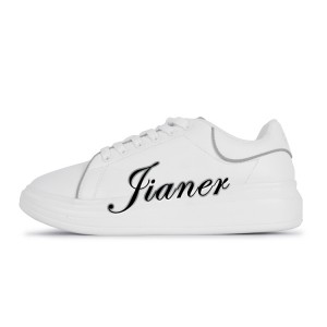 JIANER Wholesale Quality Custom Logo Cheap Women Men Zapatos Leather White Flat Casual Shoes Unisex