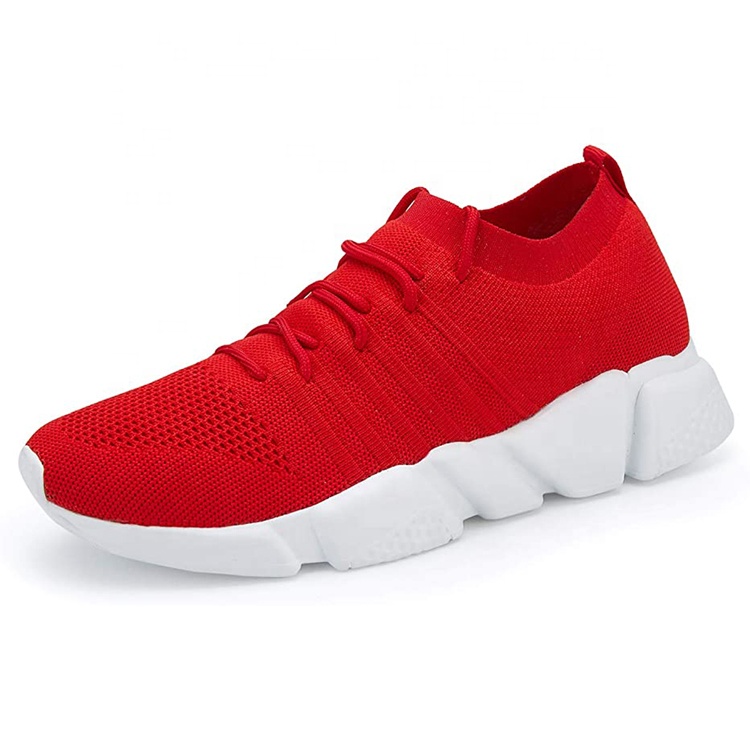 China New Fashion Style Women Lace-up Sneakers Knitted Fabric Lightweight Casual Shoes for Men