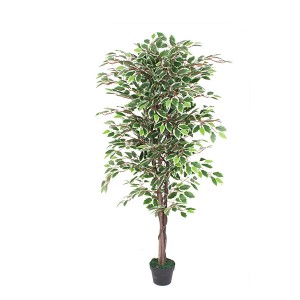 नवीनतम उत्पाद पौधे कृत्रिम उद्यान सजावटी भूनिर्माण सफेद धार पत्ते हरे फिकस बरगद का पेड़
