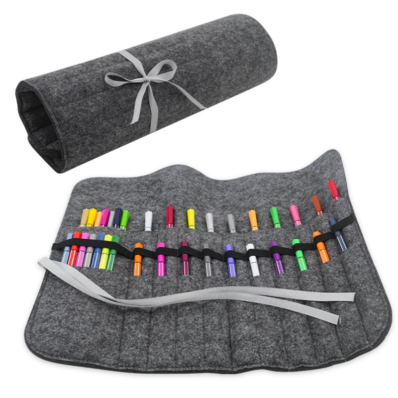 JI HANG 1 Taşınabilir keçe el yazı kalemi kutusu/rulo paketleme çantası/kalemlik/makyaj fırçası taşınabilir çanta saklama çantası