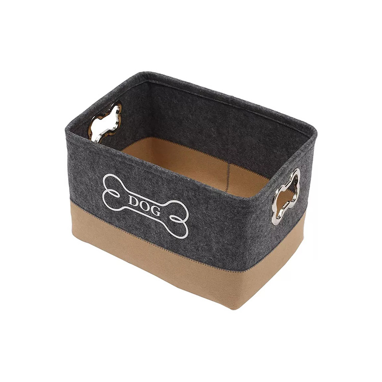 Rectangular dog bone shape felt pet toy box storage box basket with metal handle