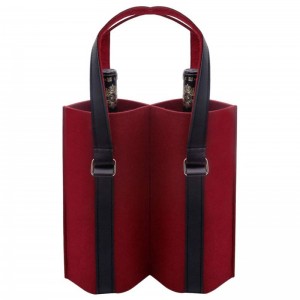 JI HANG Vysokokvalitné luxusné vlastné logo darčekové červené víno filc prenosná taška na víno s koženou rukoväťou