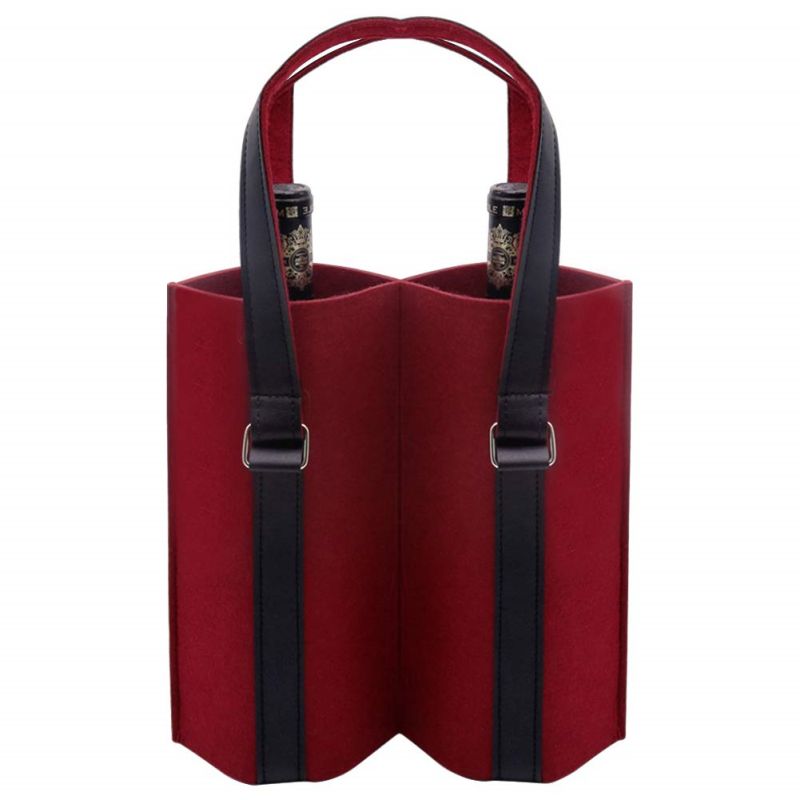 JI HANG उच्च गुणवत्ता वाले लक्ज़री कस्टम लोगो गिफ्ट रेड वाइन फेल्ट पोर्टेबल वाइन बैग चमड़े के हैंडल के साथ