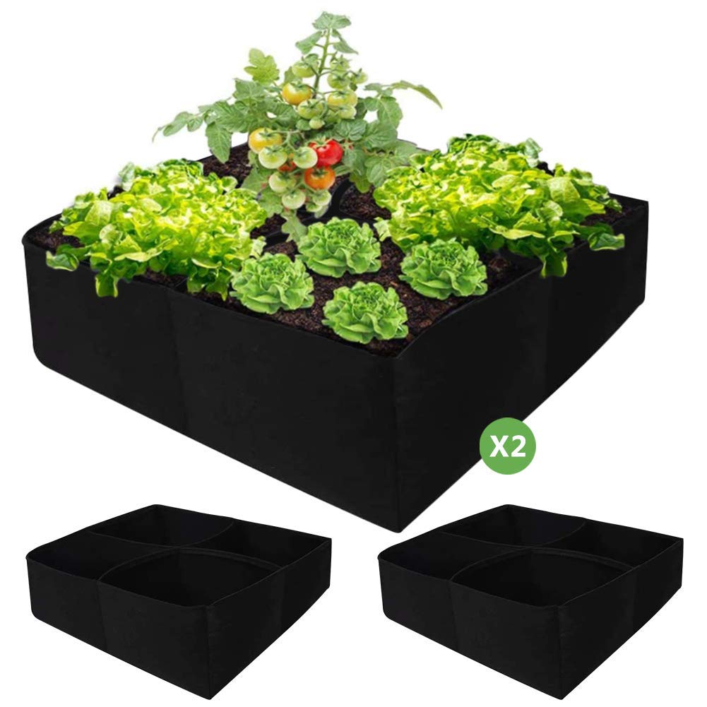 سرير حديقة مرتفع من القماش 3 قطع من 10 جالونات حقيبة زراعة نباتية مستطيلة الشكل غير منسوج مع مقبض للزهور ونباتات الخضار