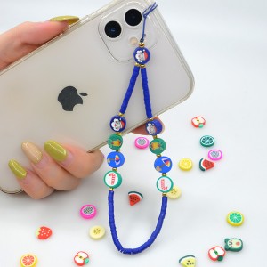 Heishi beaded phone charm strap,acrylic letter anti-lost cell phone chains