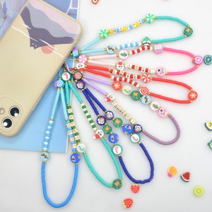Heishi beaded phone charm strap,acrylic letter anti-lost cell phone chains
