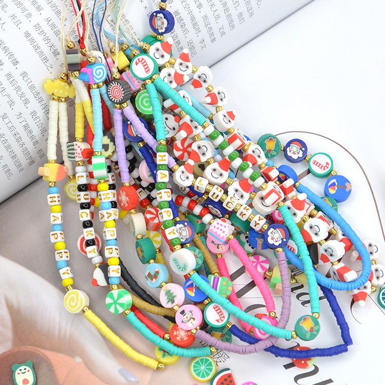 Heishi beaded phone charm strap,acrylic letter anti-lost cell phone chains Featured Image