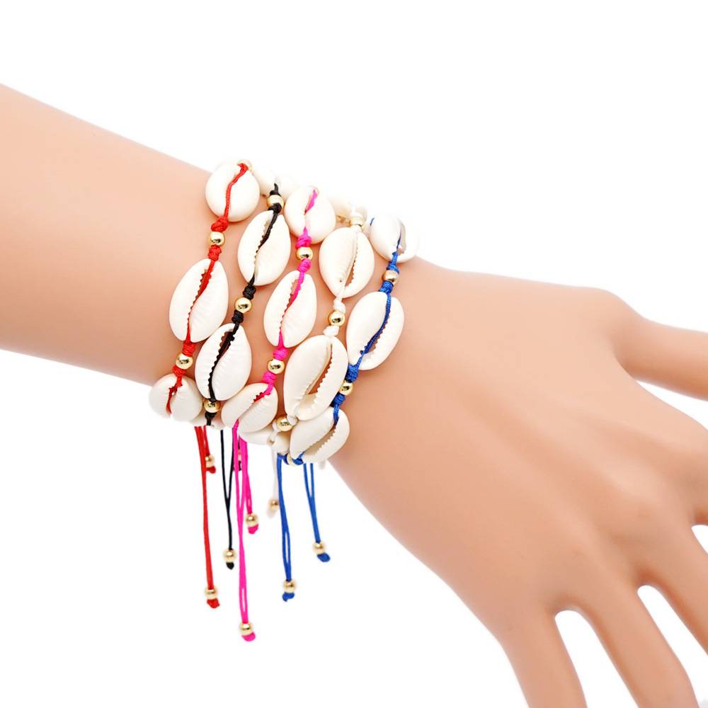 Wholesale Girls Shell Bracelet Mix Color Bracelet Adjustable Conch Shell Jewelry Hand Knit Bracelet Featured Image