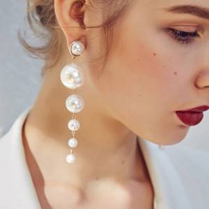 Big Simulated Pearl Long Pearl Earring Earring Pendant European Style Earrings For Wedding Party