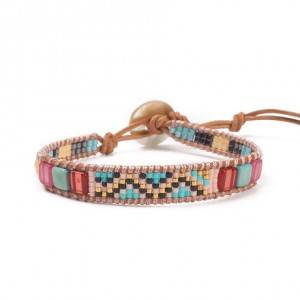 American fashion natural stone crystal bracelet buckle woven leather bracelet imported MIYUKI rice beads handmade jewelry