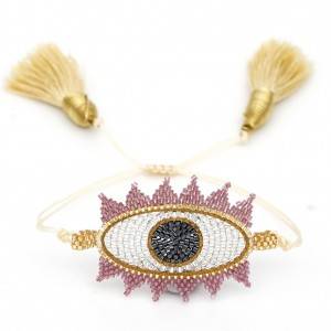 Jingcan High Quality pink devil’s eye ethnic wind religious totem evil eye jewelry tassel female Miyuki Beads Bracelet