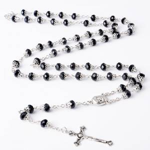 Colorful Bead Glass Pearl Catholic Christian Cross Catholic Rosary Necklace Prayer Long Statement Religious Jewelry