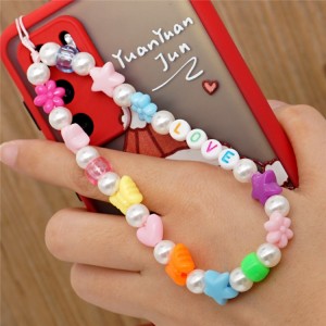 Hotsale pearl chain summer multicolor glass beads phone holder lanyard string