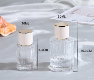 30 ml, 50 ml vertikale streep gebosseleer elegante dames silinder glas spuit parfuum bottel