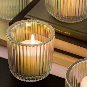 150 ml prozorna in okrogla črtasta skodelica za sveče s čistimi linijami in klasičnim občutkom za izdelavo sveč