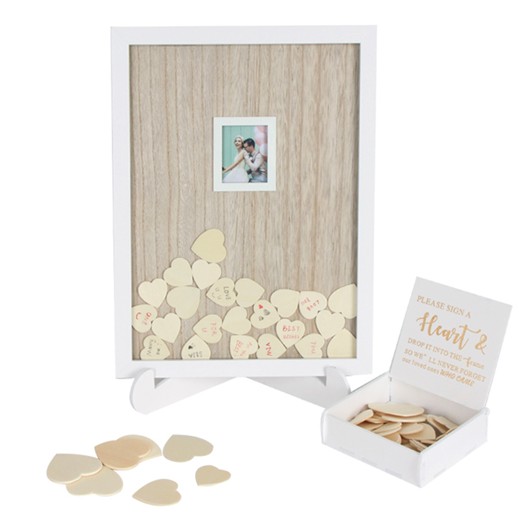 Rustic Wedding Guest Book with Wooden Hearts