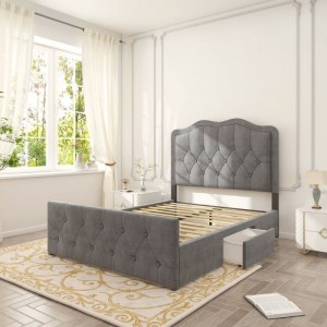 B125 Upholstered Bed Frame nga adunay Storage Drawer Function